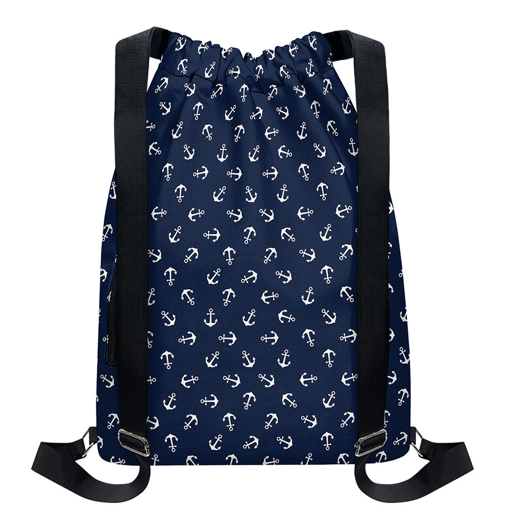 Blue And White Anchor Pattern Print Drawstring Backpack
