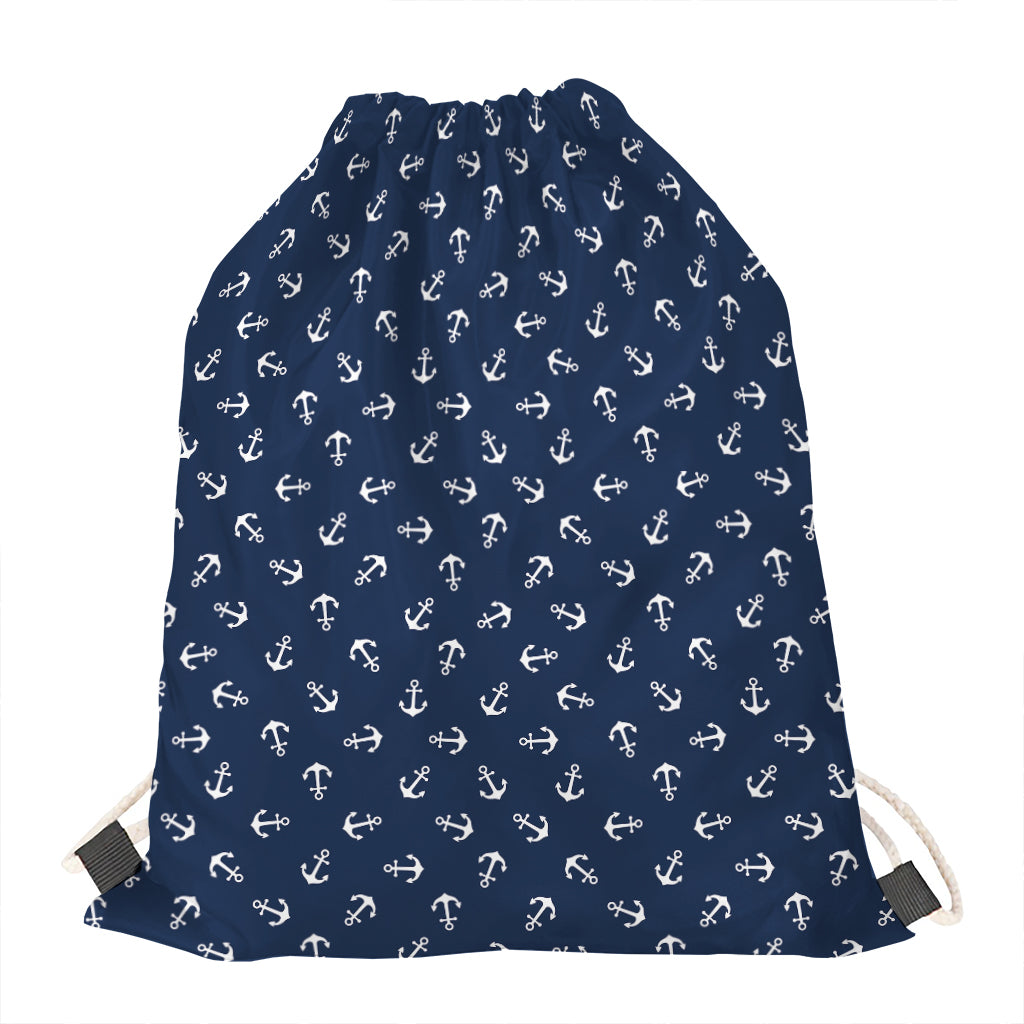 Blue And White Anchor Pattern Print Drawstring Bag