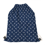 Blue And White Anchor Pattern Print Drawstring Bag
