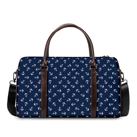 Blue And White Anchor Pattern Print Duffle Bag
