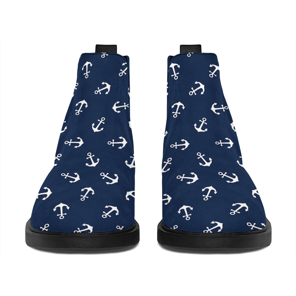 Blue And White Anchor Pattern Print Flat Ankle Boots