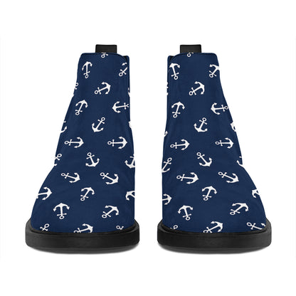 Blue And White Anchor Pattern Print Flat Ankle Boots