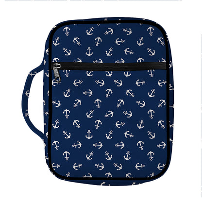 Blue And White Anchor Pattern Print Front Pocket Bible Bag