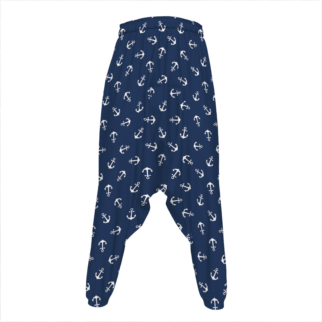 Blue And White Anchor Pattern Print Hammer Pants