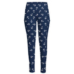 Blue And White Anchor Pattern Print High-Waisted Pocket Leggings