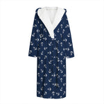 Blue And White Anchor Pattern Print Hooded Bathrobe