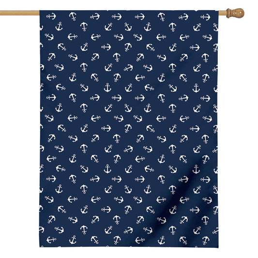 Blue And White Anchor Pattern Print House Flag