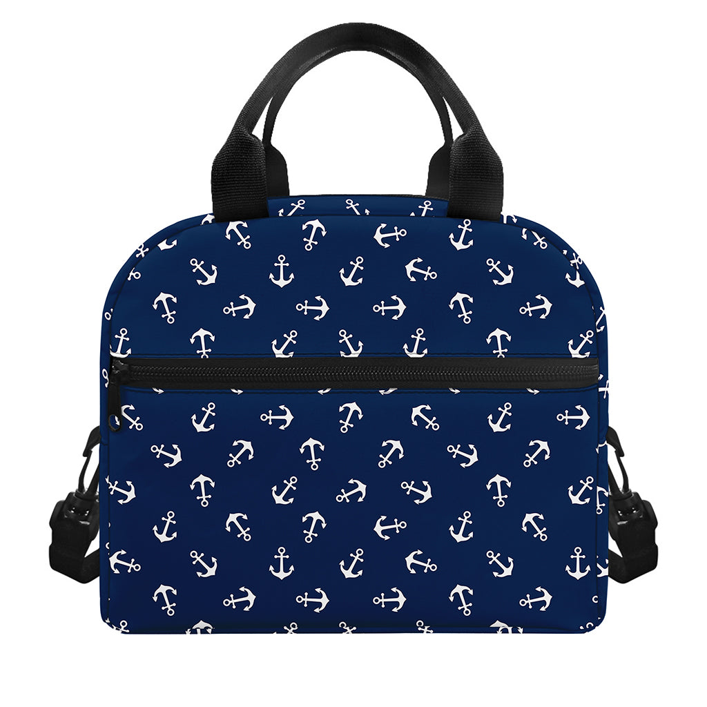 Blue And White Anchor Pattern Print Insulated Lunch Bag