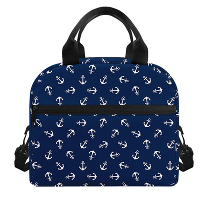 Blue And White Anchor Pattern Print Insulated Lunch Bag