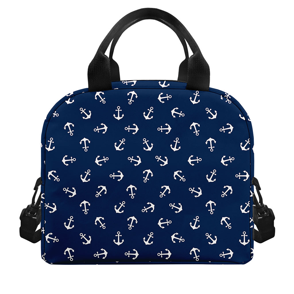 Blue And White Anchor Pattern Print Insulated Lunch Bag
