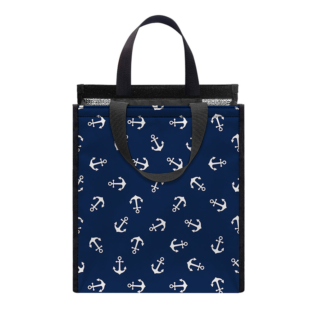 Blue And White Anchor Pattern Print Insulated Lunch Tote