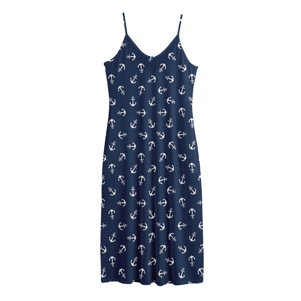 Blue And White Anchor Pattern Print Jersey Midi Cami Dress