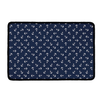 Blue And White Anchor Pattern Print Kitchen Mat