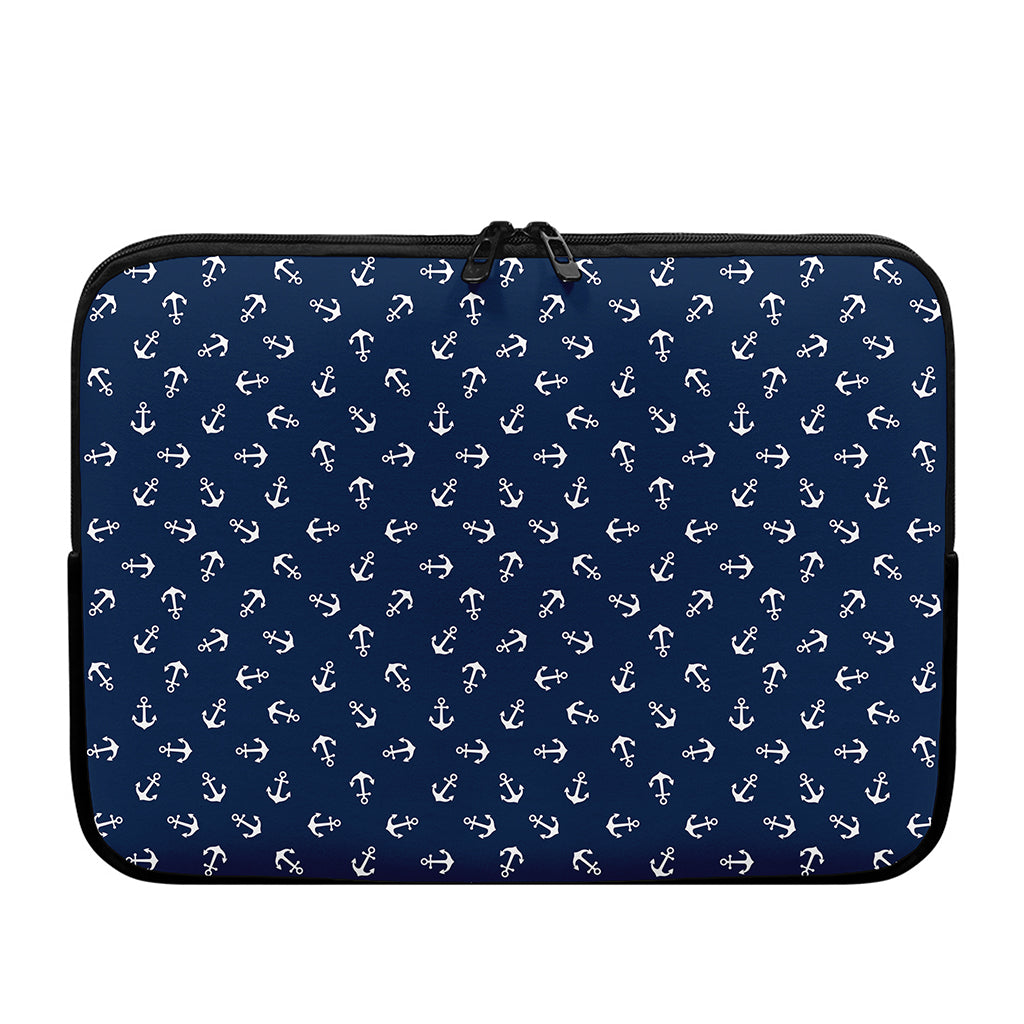 Blue And White Anchor Pattern Print Laptop Sleeve