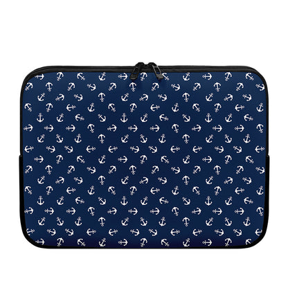 Blue And White Anchor Pattern Print Laptop Sleeve