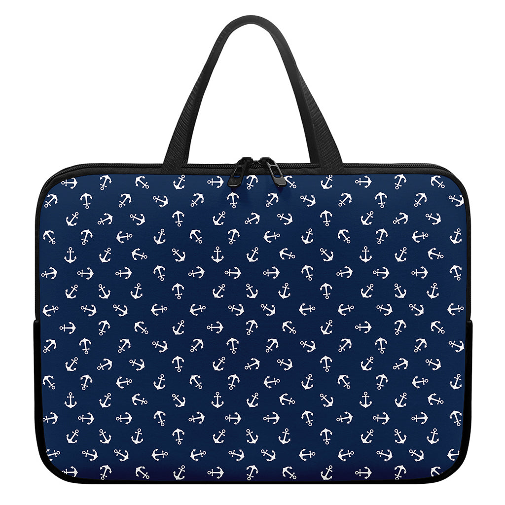 Blue And White Anchor Pattern Print Laptop Sleeve With Handle