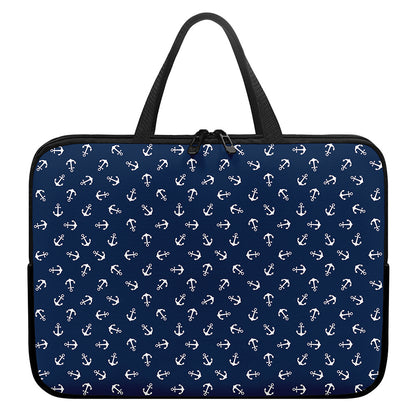 Blue And White Anchor Pattern Print Laptop Sleeve With Handle