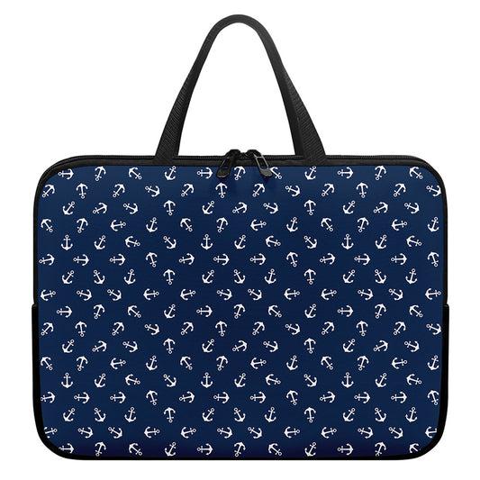 Blue And White Anchor Pattern Print Laptop Sleeve With Handle