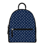 Blue And White Anchor Pattern Print Leather Backpack