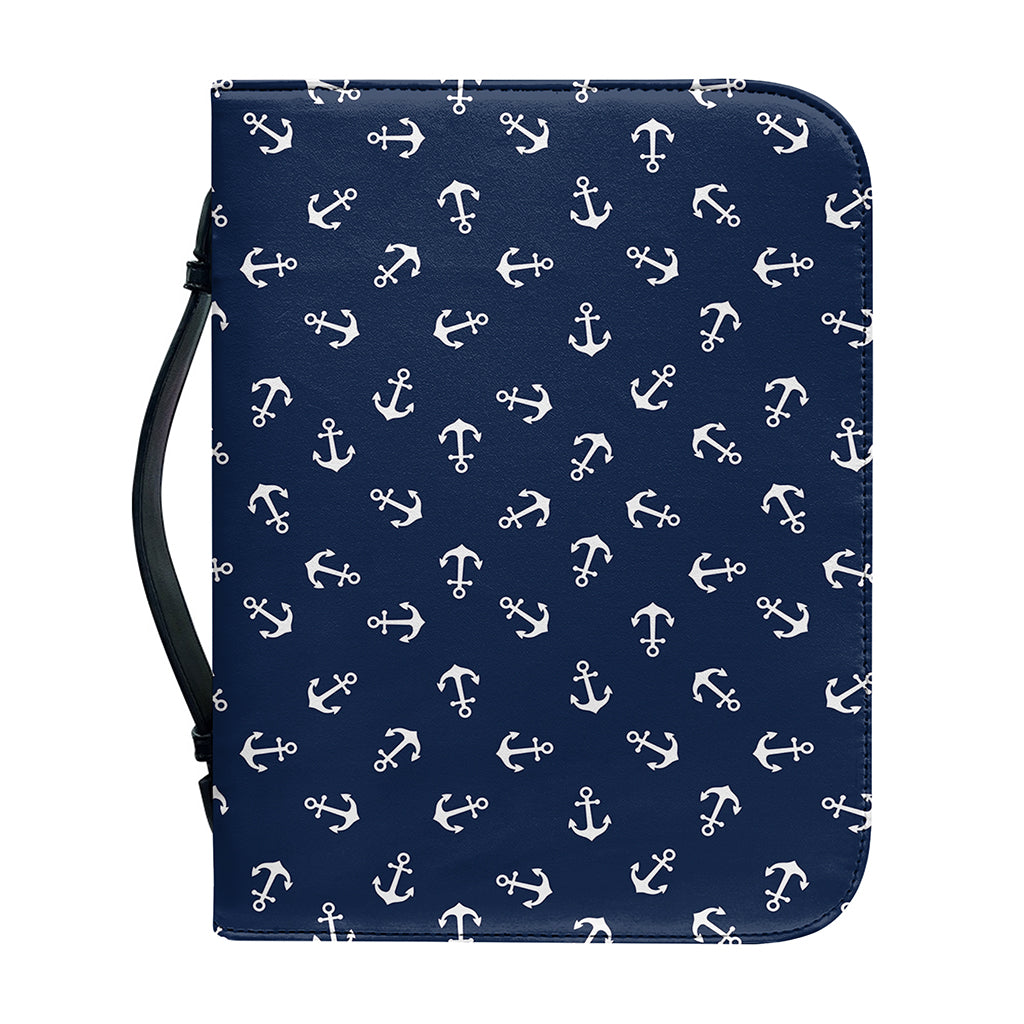 Blue And White Anchor Pattern Print Leather Bible Cover