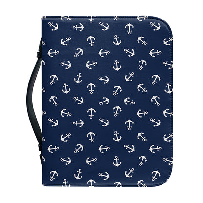 Blue And White Anchor Pattern Print Leather Bible Cover