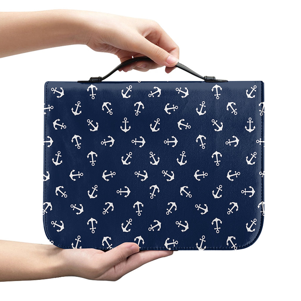 Blue And White Anchor Pattern Print Leather Bible Cover