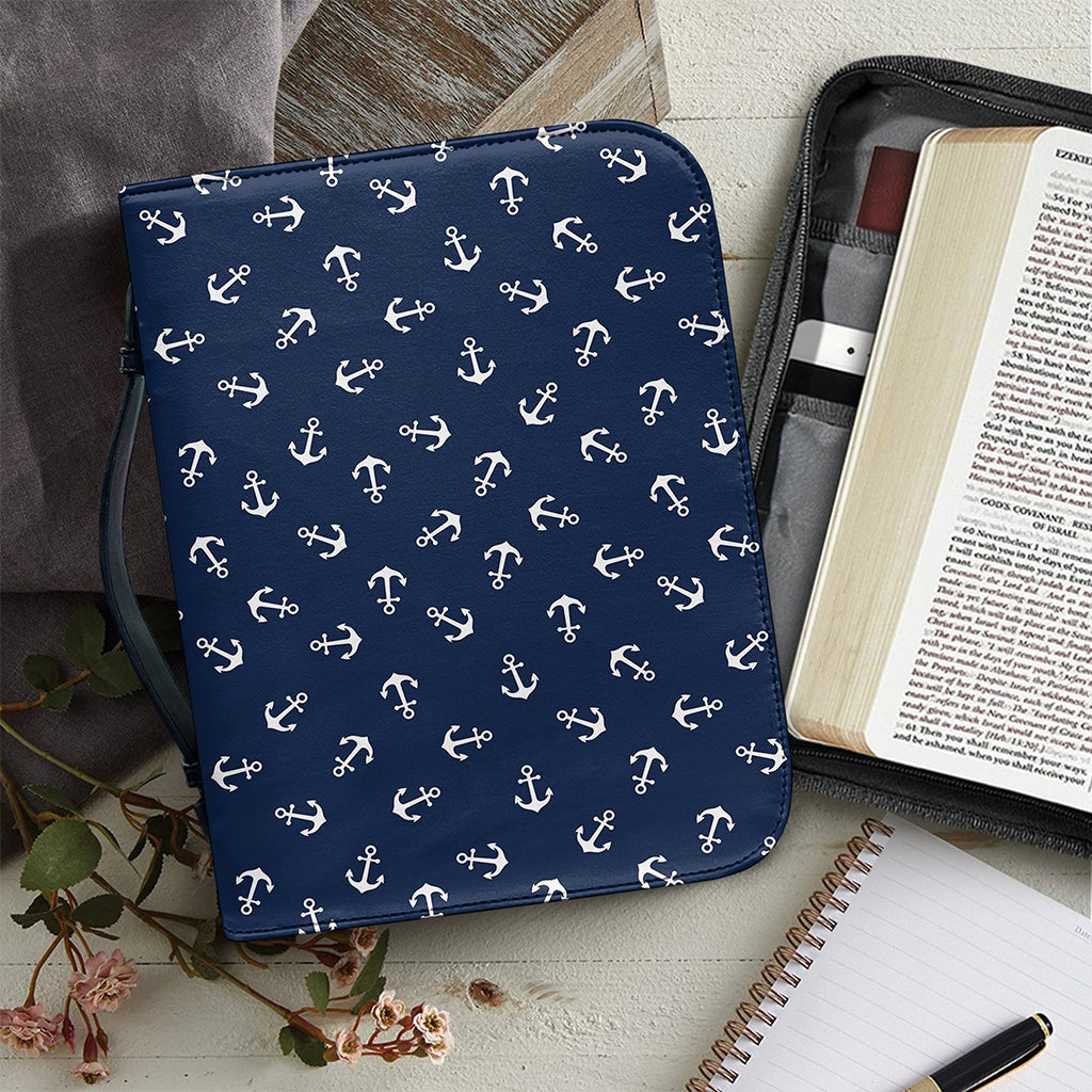 Blue And White Anchor Pattern Print Leather Bible Cover