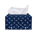 Blue And White Anchor Pattern Print Leather Tissue Box Cover