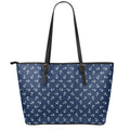 Blue And White Anchor Pattern Print Leather Tote Bag With Zipper