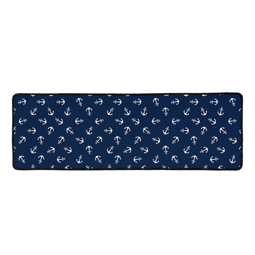 Blue And White Anchor Pattern Print Long Kitchen Mat