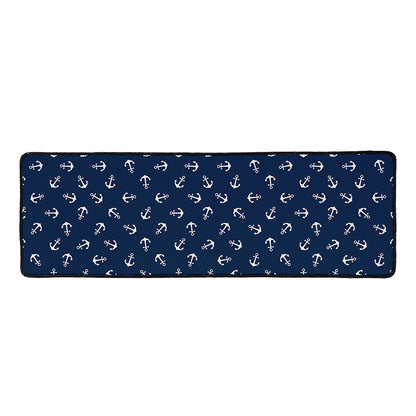 Blue And White Anchor Pattern Print Long Kitchen Mat