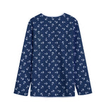 Blue And White Anchor Pattern Print Long Sleeve Short Coat