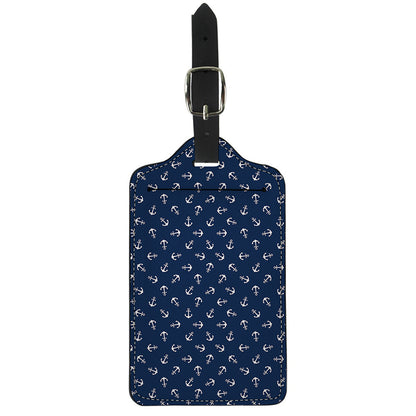 Blue And White Anchor Pattern Print Luggage Tag
