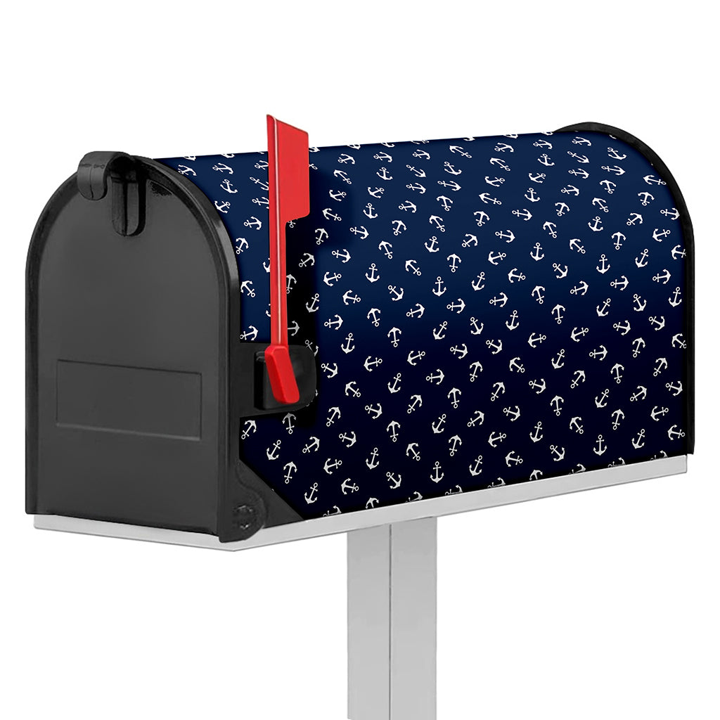 Blue And White Anchor Pattern Print Mailbox Cover