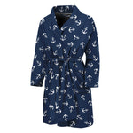 Blue And White Anchor Pattern Print Men's Bathrobe