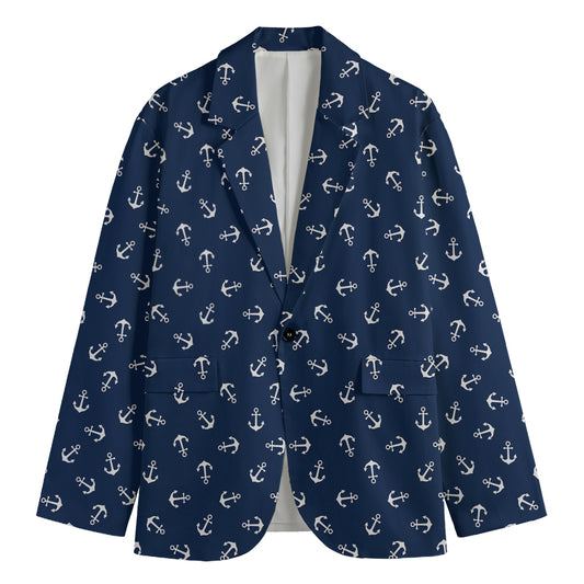 Blue And White Anchor Pattern Print Men's Blazer