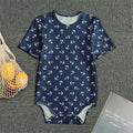Blue And White Anchor Pattern Print Men's Bodysuit