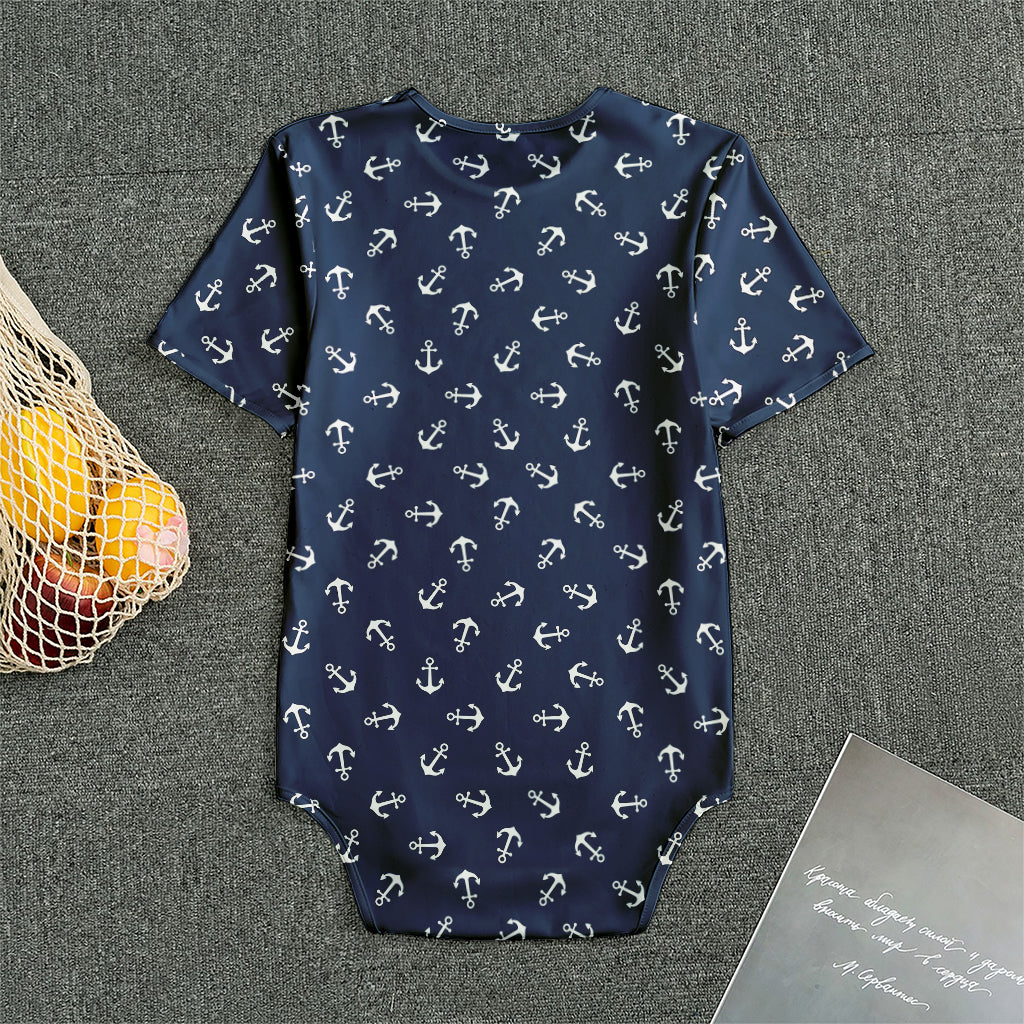 Blue And White Anchor Pattern Print Men's Bodysuit
