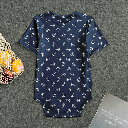 Blue And White Anchor Pattern Print Men's Bodysuit