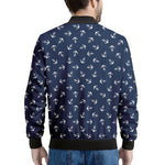 Blue And White Anchor Pattern Print Men's Bomber Jacket