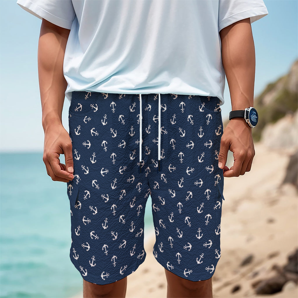 Blue And White Anchor Pattern Print Men's Cargo Shorts