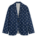 Blue And White Anchor Pattern Print Men's Cotton Blazer