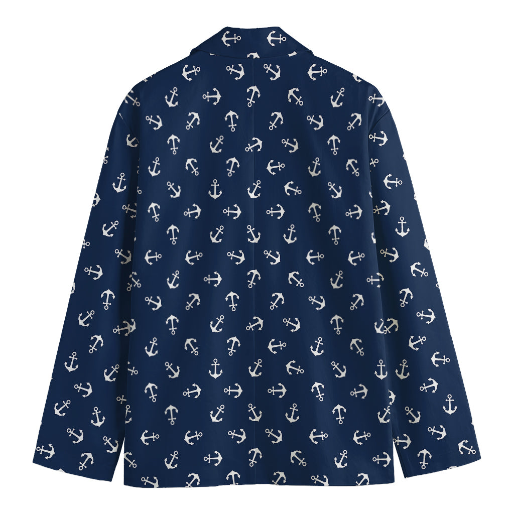 Blue And White Anchor Pattern Print Men's Cotton Blazer