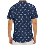 Blue And White Anchor Pattern Print Men's Deep V-Neck Shirt