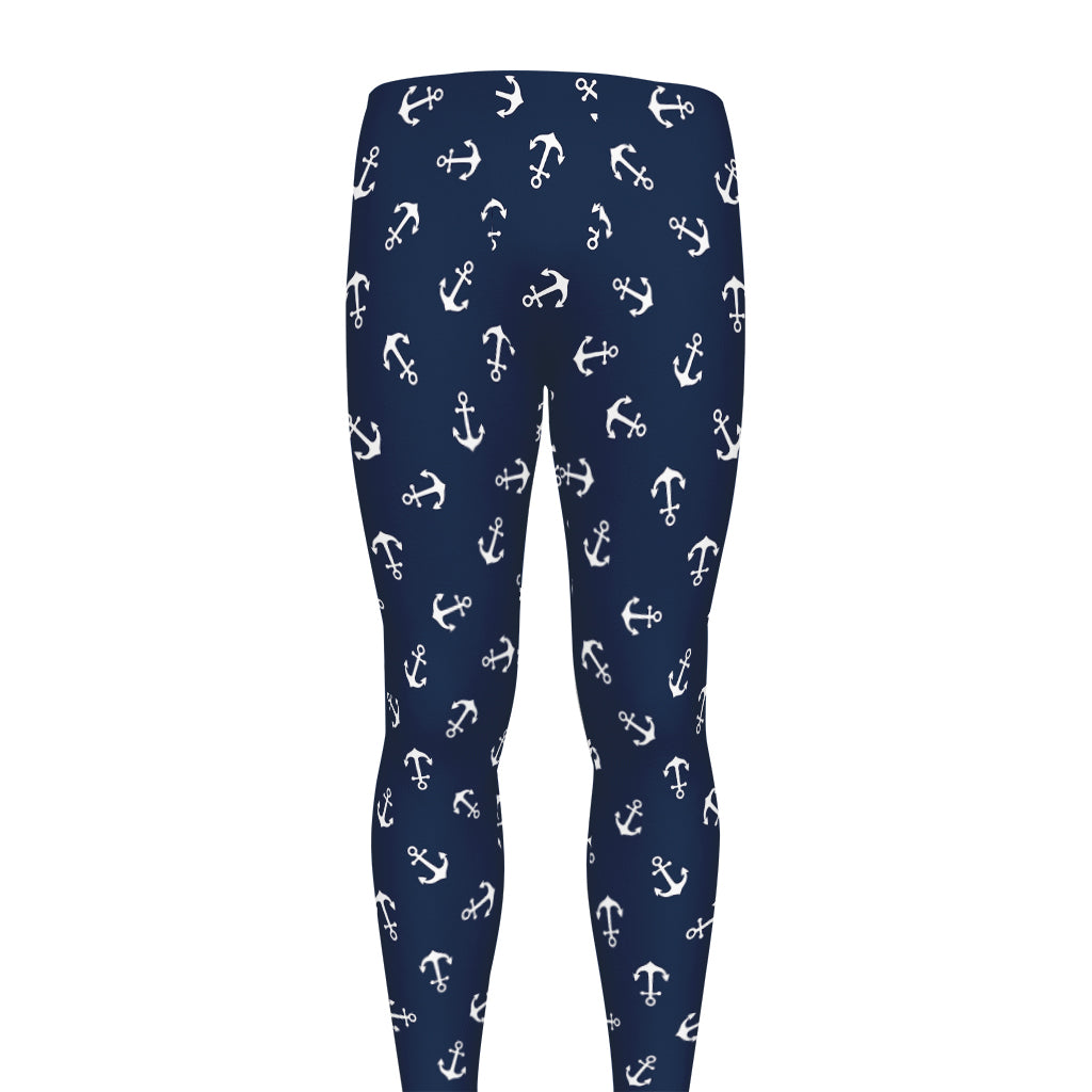 Blue And White Anchor Pattern Print Men's leggings