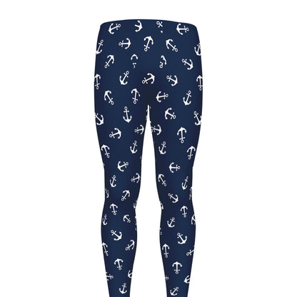 Blue And White Anchor Pattern Print Men's leggings