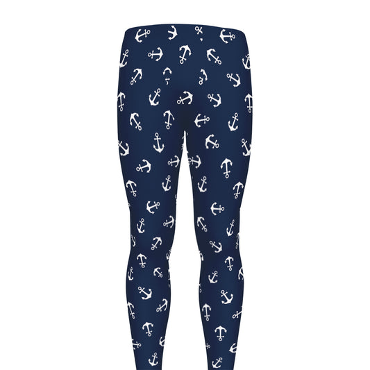 Blue And White Anchor Pattern Print Men's leggings