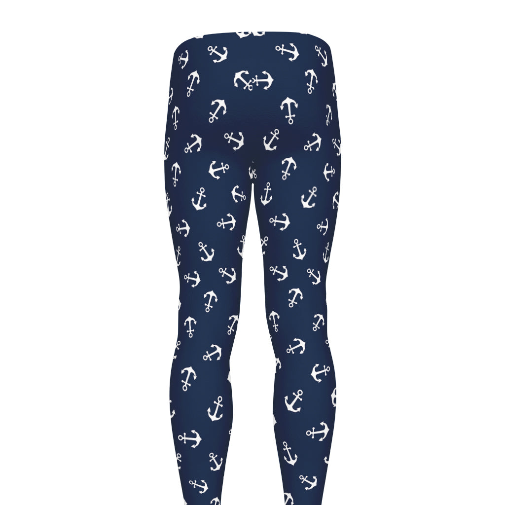 Blue And White Anchor Pattern Print Men's leggings