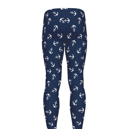 Blue And White Anchor Pattern Print Men's leggings