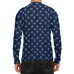 Blue And White Anchor Pattern Print Men's Long Sleeve Rash Guard
